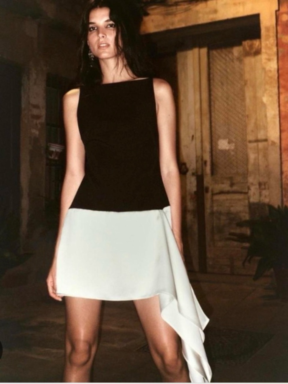 Zara New Sleeveless Black and White Asymmetric Dress XS